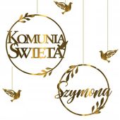 GIRLANDA baner zawieszka koło KOMUNIA z imieniem