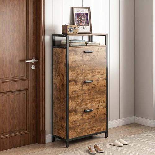 SZAFKA NA BUTY 3 PÓŁKI DO PRZEDPOKOJU RUSTYKALNY BRĄZ VINTAGE INDUSTRIALNA na Arena.pl