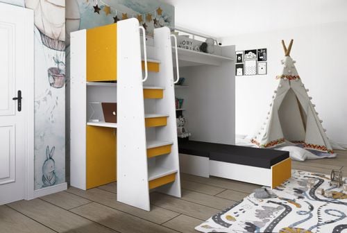 Łóżko piętrowe JSM7 z sofą i biurkiem granatowe + materac Elena na Arena.pl