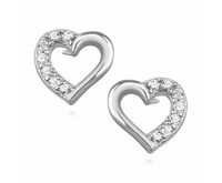 Delikatne rodowane srebrne kolczyki serca serduszka z cyrkoniami srebro 925 Z1091E
