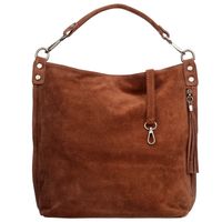 VERA PELLE torebka zamszowa worek z paskiem na ramię V570 brązowa