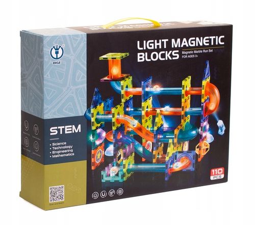 KLOCKI MAGNETYCZNE świecące - tor kulkowy Zestaw XXL 110 el. kulodrom na Arena.pl