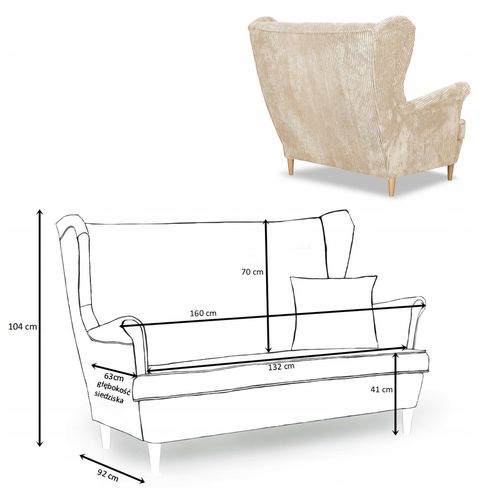 Zestaw wypoczynkowy uszak Bonito sofa fotele pufy  beż sztruks na Arena.pl