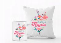 Zestaw PODUSZKA i KUBEK z nadrukiem PREZENT na DZIEŃ BABCI z imieniem