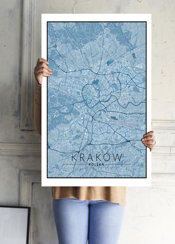 Kraków mapa niebieska - plakat 60x80 cm na Arena.pl