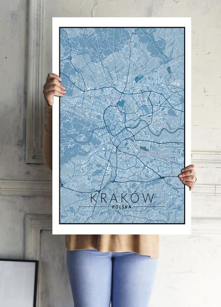 Kraków mapa niebieska - plakat 60x80 cm zdjęcie 2