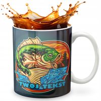 KUBEK 330ml GRAFIKA PREZENT ŚWIĘTA WZÓR - WĘDKARZ RYBAK + IMIĘ
