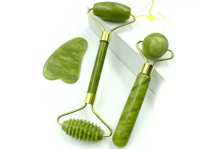 Masażer do twarzy z jadeitu roller wałek zestaw do pielęgnacji zdjęcie 3