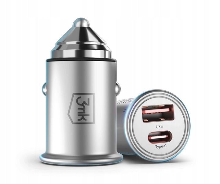 Ładowarka samochodowa 3mk Hyper Car Charger 45W USB-A USB-C 12-24V srebrna zdjęcie 1