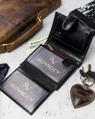 duży portfel męski ze skóry naturalnej zamykany na zatrzask - rovicky na Arena.pl