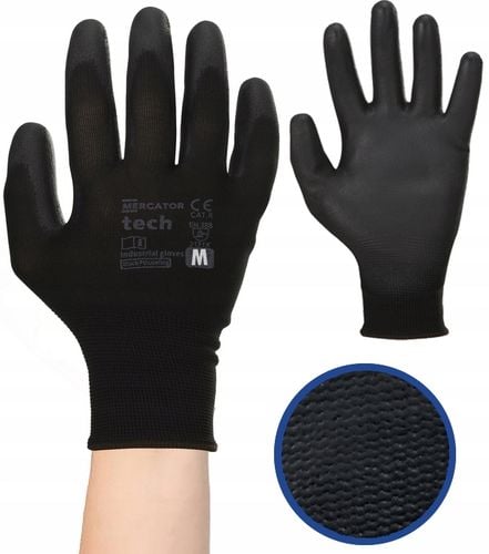 rękawice robocze mercator tech black+black pu - m - 1 para na Arena.pl