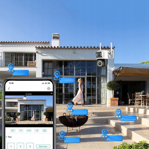 PODWÓJNA KAMERA WIFI IP SMART ZEWNĘTRZNA OBROTOWA QHD 2x 4MP ZOOM APLIKACJA na Arena.pl