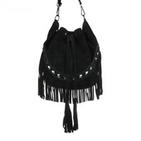 VERA PELLE torebka zamszowa listonoszka boho z ćwiekami V418 czarna