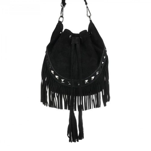 VERA PELLE torebka zamszowa listonoszka boho z ćwiekami V418 czarna na Arena.pl