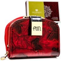 mały portfel damski ze skóry naturalnej w czerwonym kolorze z tłoczonym