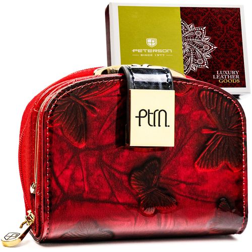 mały portfel damski ze skóry naturalnej w czerwonym kolorze z tłoczonym na Arena.pl