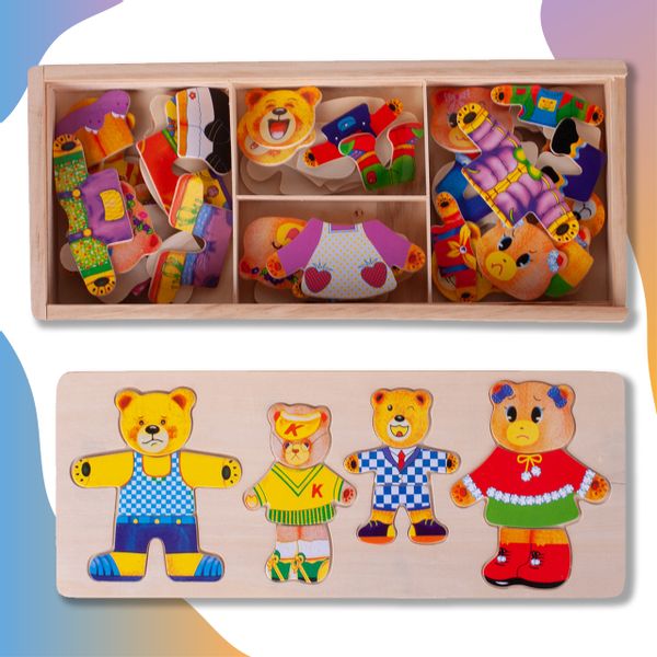 Ubieranie Misia Klocki Drewniane Układanka zdjęcie 3