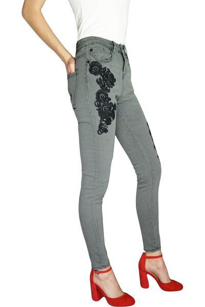 Primark Grafitowe Jeansy Hafty, Przetarcia - 34 / XS zdjęcie 3