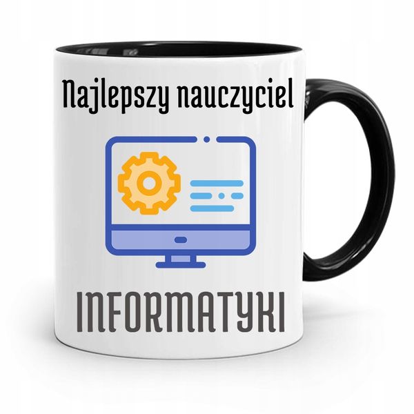 Kubek Czarny Prezent Dzień Nauczyciela Informatyki Z Nadrukiem Ze Zdjęciem zdjęcie 1