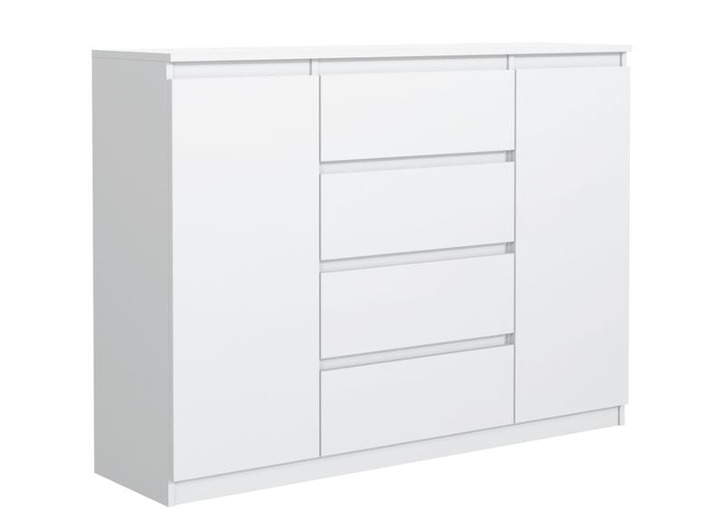 NOWOCZESNA KOMODA 2 DRZWI 4 SZUFLADY 120CM BIAŁA POJEMNA SZAFKA RTV zdjęcie 1