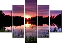 105CM 150CM OBRAZ 5 ELEM ZACHÓD SŁOŃCA WŚRÓD TRZCIN DRUK