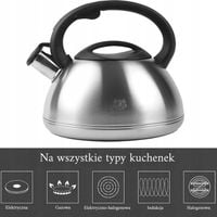 TRADYCYJNY CZAJNIK STALOWY Z GWIZDKIEM GAZ INDUKCJA 3 L POKRYWA