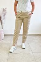 Materiałowe Spodnie Damskie Livans z Przeszyciami na Nogawce Beżowe UNI