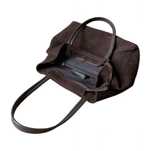 Czekoladowa zamszowa torebka A4 shopper ciemny brąz ZAMSZ Vera Pelle na Arena.pl