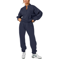 Komplet dresowy damski bluza spodnie bawełniany ocieplany granatowy XL