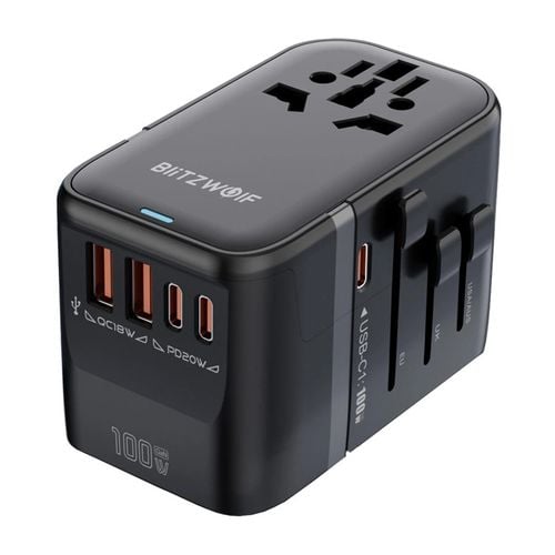 Adapter Podróżny 5w1 Blitzwolf BW-TA2 2xUSB PD + 2xC QC + C GaN 100W na Arena.pl