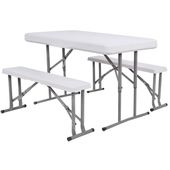 Zestaw cateringowy, turystyczny stół z 2 ławkami składany na bankiet, biały
