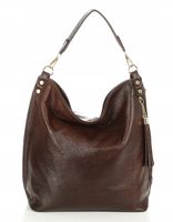 VERA PELLE Włoska Skórzana torebka Worek SKÓRA Dwa paski S15 Czekolada