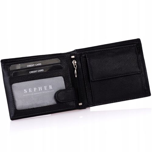 SEPHER Portfel Skórzany męski CZARNY piozomy SKÓRA na Arena.pl