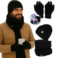 zimowy KOMPLET męski CZAPKA + KOMIN + RĘKAWICZKI DOTYKOWE ciepły POLSKI /RC