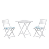 Zestaw mebli balkonowych drewniany biały z poduszkami niebieskimi FIJI
