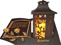 SIOSTRA ZNICZ LAMPION NA GRÓB LATARNIA CZARNA ZE ŚWIECĄ SKOS SENTENCJA