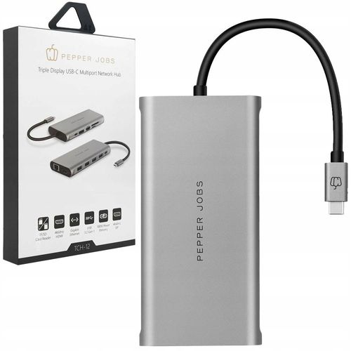 HUB USB-C 12w1 Pepper Jobs 2x HDMI Display Port 4xUSB SD/TF RJ-45 PD 100W na Arena.pl
