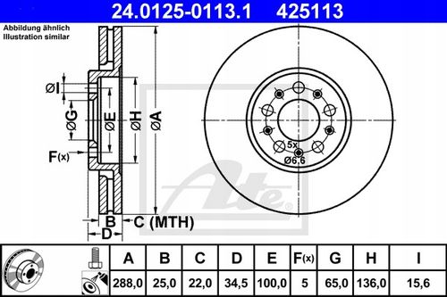 TARCZA HAM PRZOD 288X25 V ATE na Arena.pl