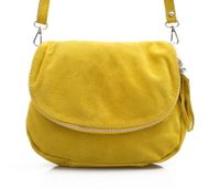 VERA PELLE torebka zamszowa listonoszka chlebak z paskiem V225 żółta