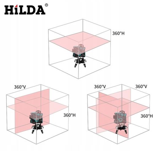 HILDA POZIOMICA 3D 12 LINII LASER KRZYŻOWY SAMOPOZIOMUJĄCY NIWELATOR TARCZA na Arena.pl