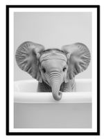 OBRAZ PLAKAT W RAMIE do Łazienki WC Toalety śmieszny słoń wanna P2523_43x53