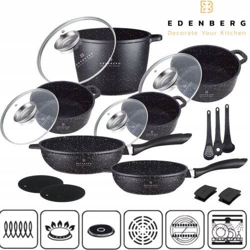 Zestaw garnków Edenberg GARNKÓW PATELNI AKCESORIÓW MARMUR aluminiowe 17 el na Arena.pl