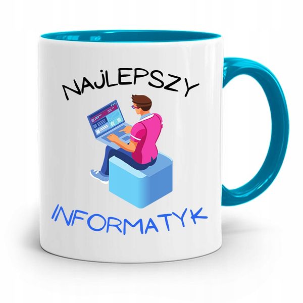 Kubek Błękitny Informatyka Najlepszy Informatyk Z Nadrukiem Ze Zdjęciem zdjęcie 1