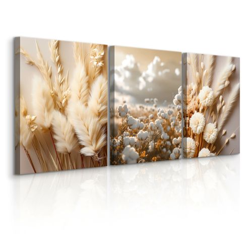 Obrazy Na Płótnie Set Kwiaty Bawełna Trawy Natura Boho Rośliny 90cm x 40cm na Arena.pl