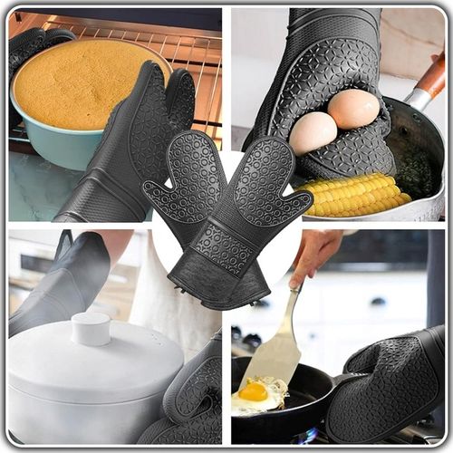 Rękawice KUCHENNE Silikonowe DO Piekarnika Kuchni ŻAROODPORNE 2szt Czarne na Arena.pl