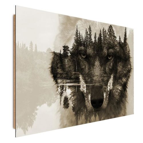 Deco Panel, Wilk na tle lasu - brązowy 80x60 na Arena.pl