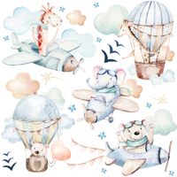Naklejki Dziecięce Zwierzęta Misie Żyrafy Balony Chmury ZESTAW 120cm x 60cm