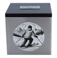 Urna dla narciarza Tematyczna urna kremacyjna z nartami Tabliczka / Tak