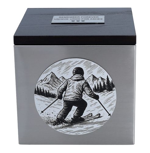 Urna dla narciarza Tematyczna urna kremacyjna z nartami Tabliczka / Tak na Arena.pl