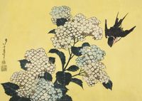 Plakat 84x59,5cm Hydrangea and Swallow, Hokusai Japoński Vintage do Salonu